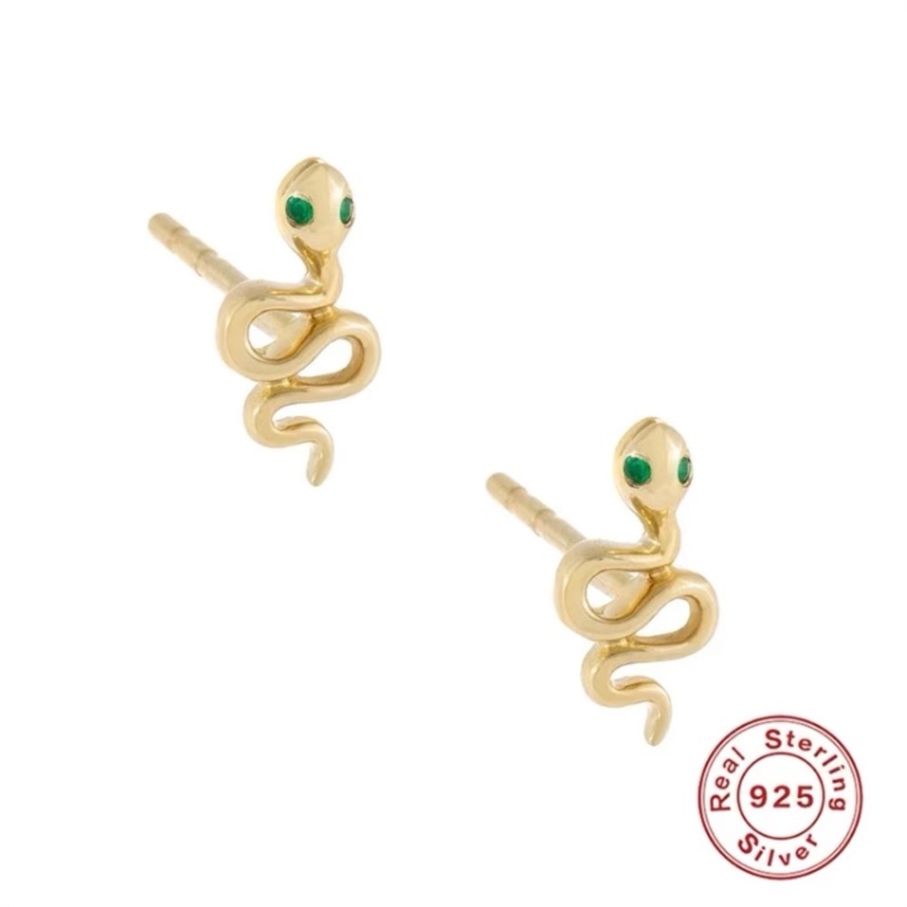 925/18k YG Tiny Snake Diamond Stud Earrings